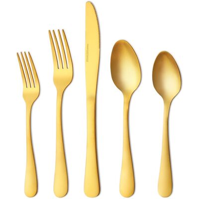 Hansmart - Lorena Golden 20-piece Tableware Set for 4 Including Knife Fork and Spoon Suitable for Family Gatherings and Restaurants - Gold Hansmart - Lorena Golden 20-piece Tableware Set for 4 Including Knife Fork and Spoon Suitable for Family Gatherings and Restaurants - Gold