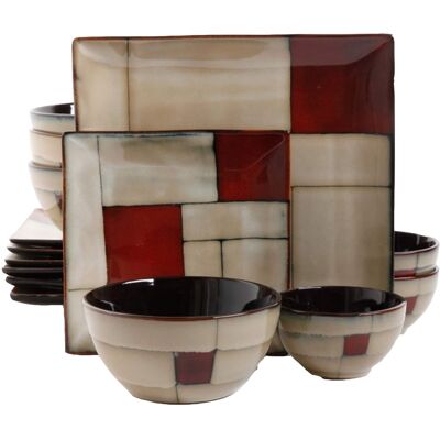 Gibson - Elite Azeal 16 Piece Double Bowl Dinnerware Set - Taupe Gibson - Elite Azeal 16 Piece Double Bowl Dinnerware Set - Taupe