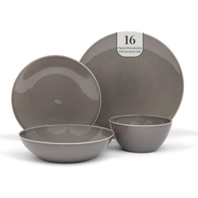 Larder & Vine - 16-Piece Classic Dinnerware Set for 4, Ceramic Stoneware Made in Portugal - French Gray Larder & Vine - 16-Piece Classic Dinnerware Set for 4, Ceramic Stoneware Made in Portugal - French Gray