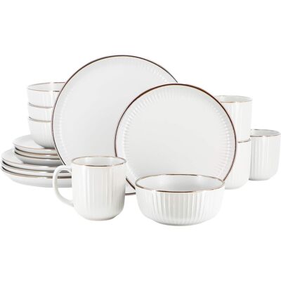 Elama - Leo 16 Piece Stoneware Dinnerware Set In - White Elama - Leo 16 Piece Stoneware Dinnerware Set In - White