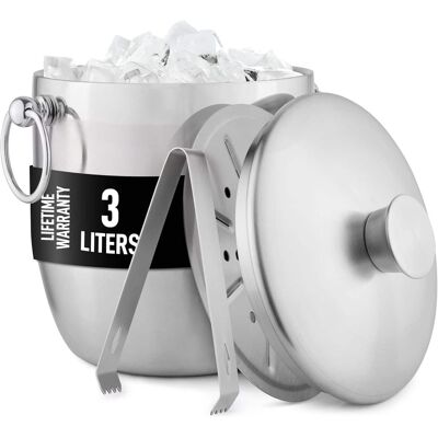 Zulay Kitchen - Premium Stainless Steel Double-wall Insulated Ice Bucket Kit - Silver Zulay Kitchen - Premium Stainless Steel Double-wall Insulated Ice Bucket Kit - Silver