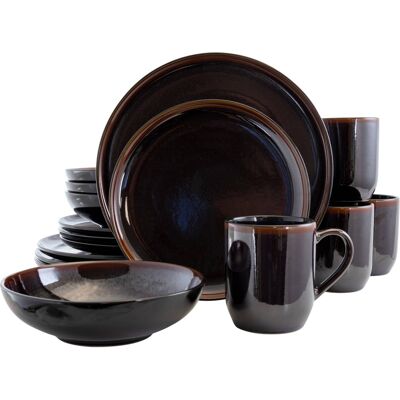 Elama - Midnight Beach 16 Piece Dinnerware Set in Metallic - Black Elama - Midnight Beach 16 Piece Dinnerware Set in Metallic - Black