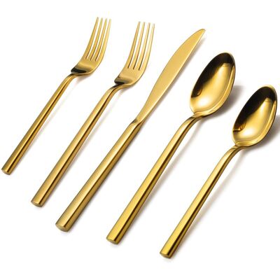 Dazzed Corner - 20-Piece Stainless Steel Flatware Set, Cutlery Set, Silverware Set Service for 4 Dishwasher Safe - Gold Dazzed Corner - 20-Piece Stainless Steel Flatware Set, Cutlery Set, Silverware Set Service for 4 Dishwasher Safe - Gold