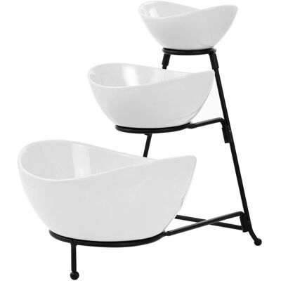 Elama - 3 Tier Oval Bowl Porcelain Serveware Set - White Elama - 3 Tier Oval Bowl Porcelain Serveware Set - White