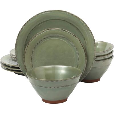 Gibson - Elite Terranea 12 Piece Round Terracotta Dinnerware Set - Green Gibson - Elite Terranea 12 Piece Round Terracotta Dinnerware Set - Green