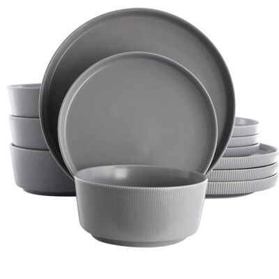 Gibson - Home Dempsey Road 12 Piece Stoneware Dinnerware Set in Grey - Gray Gibson - Home Dempsey Road 12 Piece Stoneware Dinnerware Set in Grey - Gray
