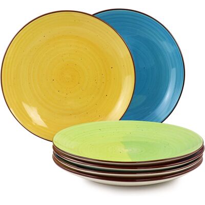 Elama - Sebastian 6 Piece Stoneware Dinner Plate Set in Assorted Colors - Multi Elama - Sebastian 6 Piece Stoneware Dinner Plate Set in Assorted Colors - Multi