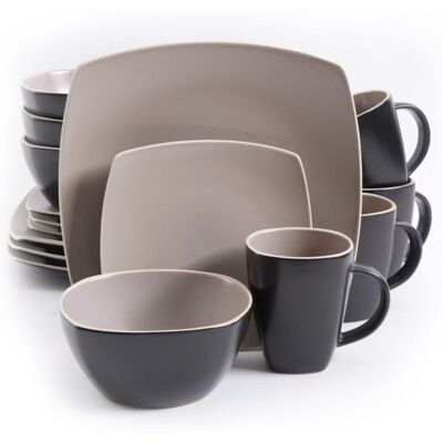 Gibson - Soho Lounge Matte 16-Piece Dinnerware Set - Taupe Gibson - Soho Lounge Matte 16-Piece Dinnerware Set - Taupe