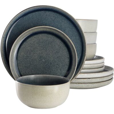 Gibson - Home Earnestville 12 Piece Stoneware Dinnerware Set - Blue Gibson - Home Earnestville 12 Piece Stoneware Dinnerware Set - Blue