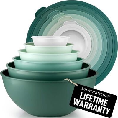 Zulay Kitchen - 12 Piece Plastic Mixing Bowls with Lids Set - Colorful Nesting Mixing Bowl Set for Kitchen - Turquoise Ombre Zulay Kitchen - 12 Piece Plastic Mixing Bowls with Lids Set - Colorful Nesting Mixing Bowl Set for Kitchen - Turquoise Ombre