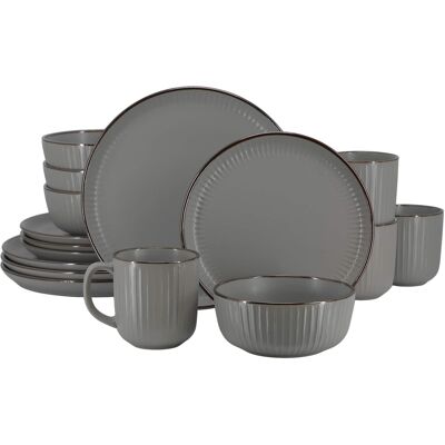 Elama - Leo 16 Piece Stoneware Dinnerware Set In - Dark Gray Elama - Leo 16 Piece Stoneware Dinnerware Set In - Dark Gray