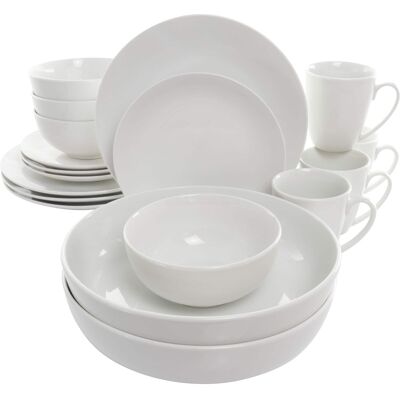 Elama - Owen 18 Piece Porcelain Dinnerware Set with 2 Large Serving Bowls - White Elama - Owen 18 Piece Porcelain Dinnerware Set with 2 Large Serving Bowls - White