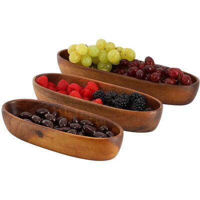 MegaChef - 3 Piece Acacia Wood Oval Serving Bowls in Assorted Sizes - Brown MegaChef - 3 Piece Acacia Wood Oval Serving Bowls in Assorted Sizes - Brown