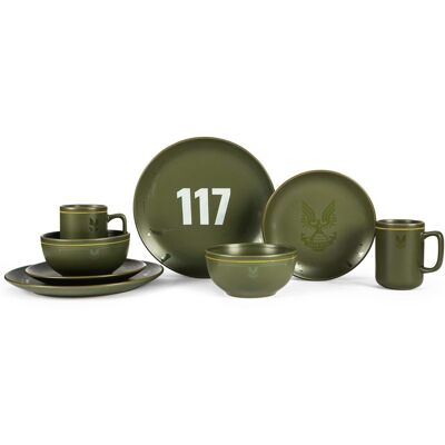 Halo - Master Chief 117 Stoneware 8-Piece Dinnerware Set Plates, Bowls, Mugs - Green Halo - Master Chief 117 Stoneware 8-Piece Dinnerware Set Plates, Bowls, Mugs - Green