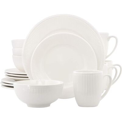 Elama - Gretel 16 Piece Round Stoneware Dinnerware Set - White Elama - Gretel 16 Piece Round Stoneware Dinnerware Set - White
