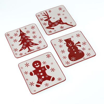 Euro Ceramica Home - Winterfest 4 Piece Canape Plate Set - White and Red Euro Ceramica Home - Winterfest 4 Piece Canape Plate Set - White and Red