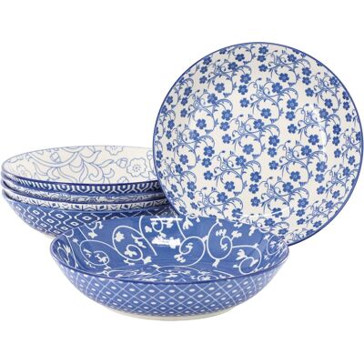 Elama - Aurora 6 Piece Assorted Porcelain Bowl Set - Blue Elama - Aurora 6 Piece Assorted Porcelain Bowl Set - Blue