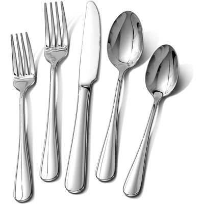 Dazzed Corner - Silverware Set, 40 Piece Stainless Steel Flatware Set for 8,Dishwasher Safe - Silver Dazzed Corner - Silverware Set, 40 Piece Stainless Steel Flatware Set for 8,Dishwasher Safe - Silver
