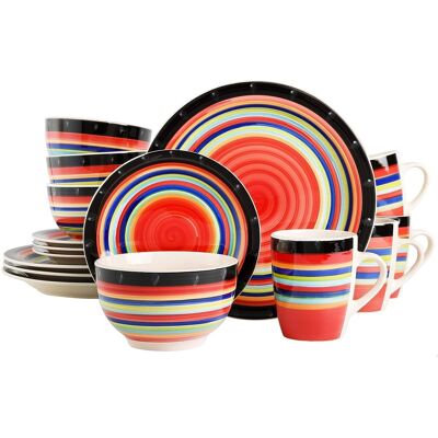 Gibson - Home Casa Stellar 16 Piece Round Stoneware Dinnerware Set - Red Gibson - Home Casa Stellar 16 Piece Round Stoneware Dinnerware Set - Red