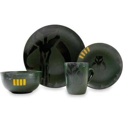 Ukonic - Star Wars Boba Fett Mandalorian 4-Piece Stoneware Dinner Set - Green Ukonic - Star Wars Boba Fett Mandalorian 4-Piece Stoneware Dinner Set - Green