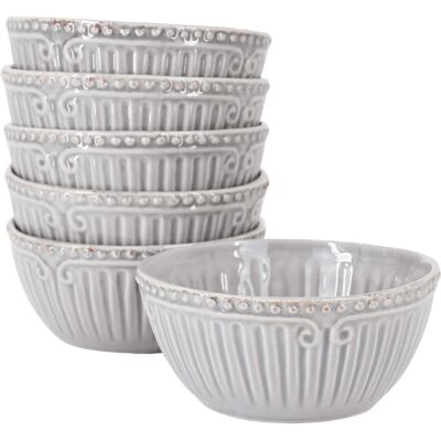 Gibson - Modern Southern Home Capri 6 Piece 6 Inch Stoneware Embossed Cereal Bowl Set in Grey - Gray Gibson - Modern Southern Home Capri 6 Piece 6 Inch Stoneware Embossed Cereal Bowl Set in Grey - Gray