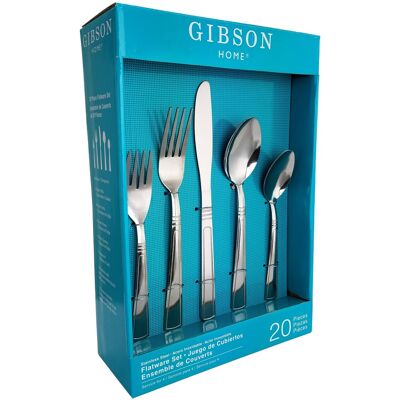 Gibson - Home Creston 20 Piece Flatware Set with Tumble Finish - Silver Gibson - Home Creston 20 Piece Flatware Set with Tumble Finish - Silver