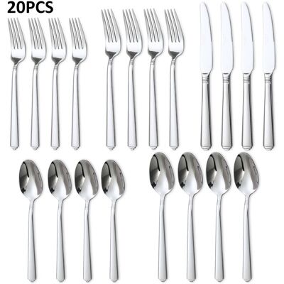 Hansmart - LORENA 20Pcs Stainless Steel Cutlery For 4 Steak Cutlery Spoon For Dessert Dinner Party Suitable For Home - Silver Hansmart - LORENA 20Pcs Stainless Steel Cutlery For 4 Steak Cutlery Spoon For Dessert Dinner Party Suitable For Home - Silver