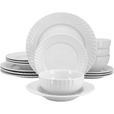 Elama - Julia 16 Piece Scalloped Double Bowl Porcelain Dinnerware Set - White Elama - Julia 16 Piece Scalloped Double Bowl Porcelain Dinnerware Set - White