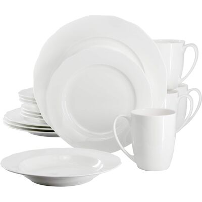 Meritage - Eva 16 Piece Wavy Edge Bone China Dinnerware Set - White Meritage - Eva 16 Piece Wavy Edge Bone China Dinnerware Set - White