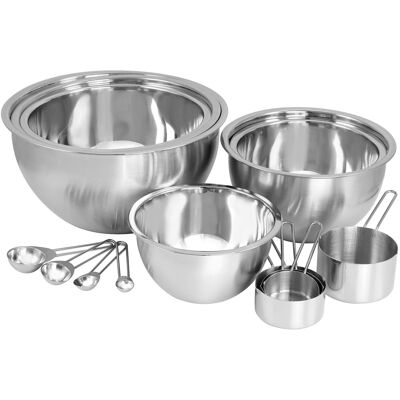 MegaChef - 14 Piece Stainless Steel Measuring Cup and Spoon Set with Mixing Bowls - Silver MegaChef - 14 Piece Stainless Steel Measuring Cup and Spoon Set with Mixing Bowls - Silver