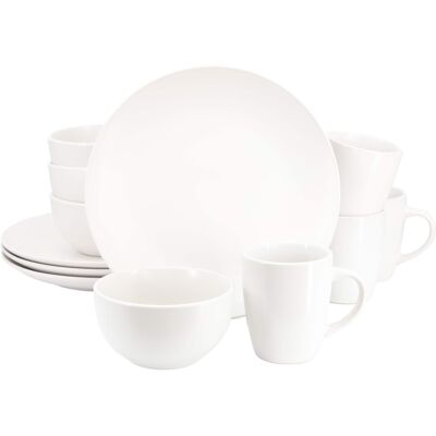 Gibson - Home Everyday Plus 12 Piece Round Stoneware Dinnerware Set - White Gibson - Home Everyday Plus 12 Piece Round Stoneware Dinnerware Set - White