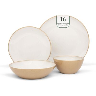 Larder & Vine - 16-Piece Classic Dinnerware Set for 4, Ceramic Stoneware Made in Portugal - Sand Larder & Vine - 16-Piece Classic Dinnerware Set for 4, Ceramic Stoneware Made in Portugal - Sand