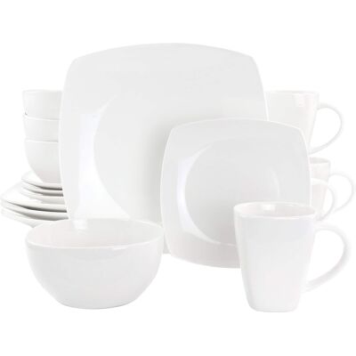 Gibson - Elite Soho Lounge 16 Piece Square Fine Ceramic Dinnerware Set - White Gibson - Elite Soho Lounge 16 Piece Square Fine Ceramic Dinnerware Set - White