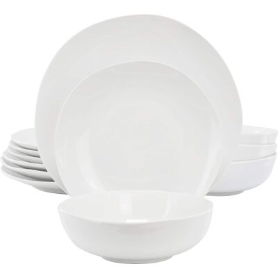 Gibson - Home Aspen Drift 12 Piece Organic Round Ceramic Dinnerware Set - White Gibson - Home Aspen Drift 12 Piece Organic Round Ceramic Dinnerware Set - White