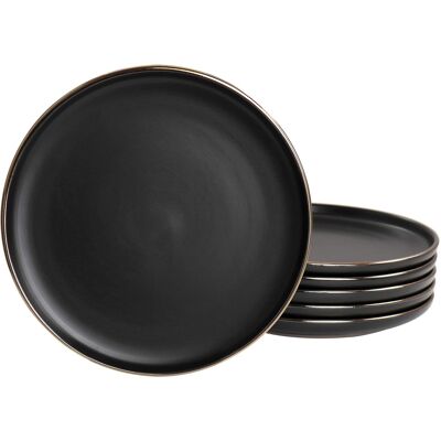 Elama - Paul 6 Piece Stoneware Salad Plate Set in Matte with Gold Rim - Black Elama - Paul 6 Piece Stoneware Salad Plate Set in Matte with Gold Rim - Black
