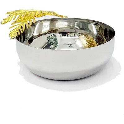Jiallo - Aurelia Leaf Tray Round Bowl with gold fern: 6.5" dia,: - Silver /Gold Jiallo - Aurelia Leaf Tray Round Bowl with gold fern: 6.5" dia,: - Silver /Gold