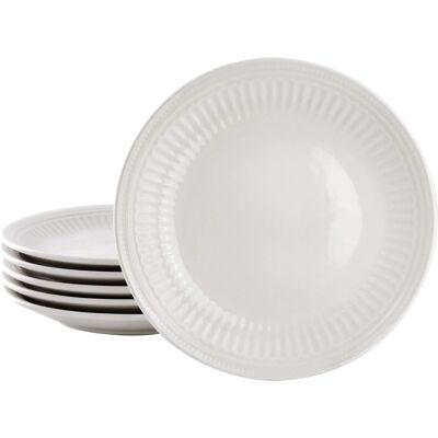 Elama - Hansel 6 Piece Stoneware Salad Plate Set, Service for 6 - White Elama - Hansel 6 Piece Stoneware Salad Plate Set, Service for 6 - White