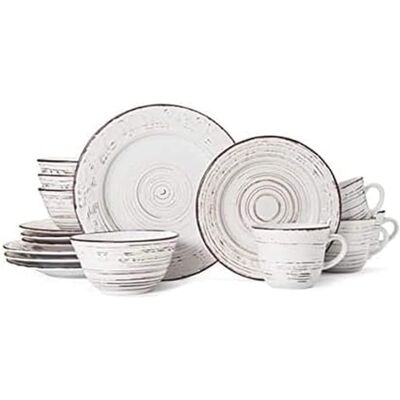 Dazzed Corner - 16-Piece Stoneware Dinnerware Set, Service for 4, Microwave & Dishwasher Safe Plates and Bowls - White Dazzed Corner - 16-Piece Stoneware Dinnerware Set, Service for 4, Microwave & Dishwasher Safe Plates and Bowls - White