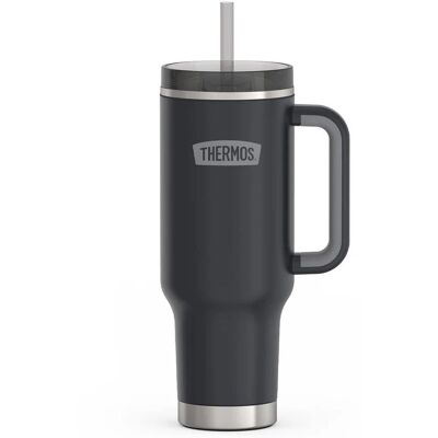 Thermos - 40 oz Stainless Steel Cup Holder Mug w/ Straw - Granite Thermos - 40 oz Stainless Steel Cup Holder Mug w/ Straw - Granite
