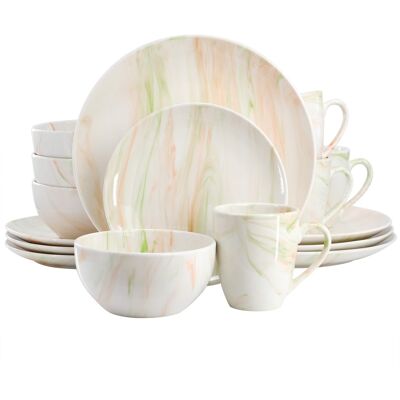Elama - Fine Marble 16 Piece Porcelain Dinnerware Set - Orange and Green Elama - Fine Marble 16 Piece Porcelain Dinnerware Set - Orange and Green