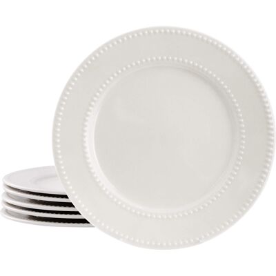 Elama - Olevia 6 Piece Stoneware Dinner Plate Set, Service for 6 - White Elama - Olevia 6 Piece Stoneware Dinner Plate Set, Service for 6 - White