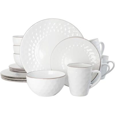 Elama - Elama's Luxurious Medici Pearl 16 Piece Dinnerware Set in Slate and Stone Pearl with Setting for 4 - Pearl White Elama - Elama's Luxurious Medici Pearl 16 Piece Dinnerware Set in Slate and Stone Pearl with Setting for 4 - Pearl White