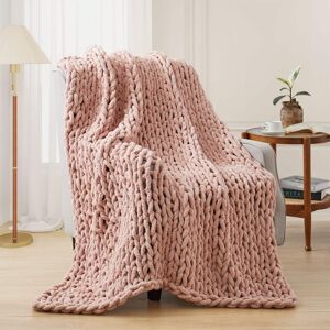 Peace Nest - Handmade Chunky Knit Chenille Yarn Throw Blanket 50"x60" - Pink Peace Nest - Handmade Chunky Knit Chenille Yarn Throw Blanket 50"x60" - Pink
