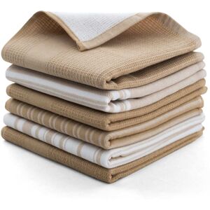 Lux Decor Collection - 6-Piece 100% Cotton Kitchen Towel Set 16x26, Highly Absorbent Terry Dish Towels, Soft & Durable, Striped & Waffle Design - Khaki Lux Decor Collection - 6-Piece 100% Cotton Kitchen Towel Set 16x26, Highly Absorbent Terry Dish Towels, Soft & Durable, Striped & Waffle Design - Khaki