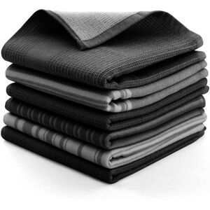 Lux Decor Collection - 6-Piece 100% Cotton Kitchen Towel Set 16x26, Highly Absorbent Terry Dish Towels, Soft & Durable, Striped & Waffle Design - Black Lux Decor Collection - 6-Piece 100% Cotton Kitchen Towel Set 16x26, Highly Absorbent Terry Dish Towels, Soft & Durable, Striped & Waffle Design - Black