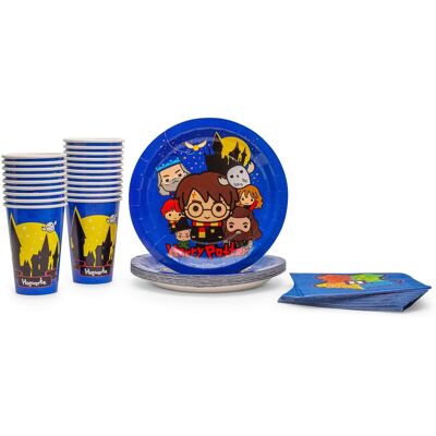 Silver Buffalo - Harry Potter Chibi Friends 60-Piece Party Tableware Set Cups, Plates, Napkins - Blue Silver Buffalo - Harry Potter Chibi Friends 60-Piece Party Tableware Set Cups, Plates, Napkins - Blue