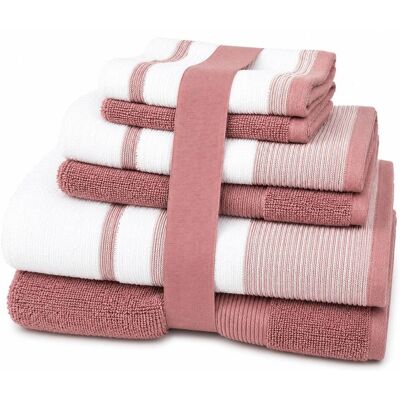 Plazatex - Two Tone Zero Twist 100% Cotton Soft & Absorbent 6 Piece Bathroom Towel Set - Rose Plazatex - Two Tone Zero Twist 100% Cotton Soft & Absorbent 6 Piece Bathroom Towel Set - Rose