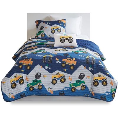Gracie Mills - Cynara Rev Up Dreams Monster Truck Reversible Kids Quilt Set - Blue Gracie Mills - Cynara Rev Up Dreams Monster Truck Reversible Kids Quilt Set - Blue