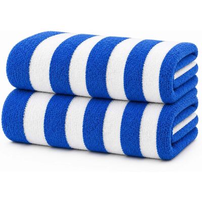 Plazatex - Cabana Terry Cloth Stripe 80% Cotton 20% Polyester 2 Pack Beach Bath Towel 36" x 66" - Blue Plazatex - Cabana Terry Cloth Stripe 80% Cotton 20% Polyester 2 Pack Beach Bath Towel 36" x 66" - Blue