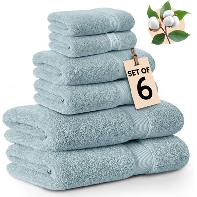 Lux Decor Collection - 6-Piece Bath Towel Set Soft 100% Cotton Zero Twist, Highly Absorbent & Quick-Dry Towels - Aqua Blue Lux Decor Collection - 6-Piece Bath Towel Set Soft 100% Cotton Zero Twist, Highly Absorbent & Quick-Dry Towels - Aqua Blue